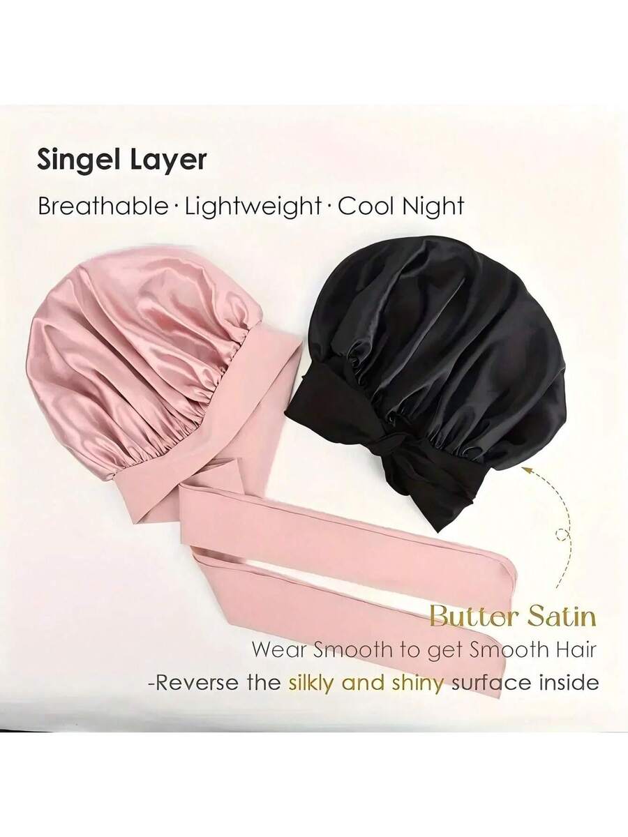 Luxury Satin Sleep Cap With Adjustable Bow Tie - Lightweight Hair Care Cap For Curly/Braided/Natural Hair, Available In Multiple Colors, Essential For Nighttime Hair Care, Soft And Close Fit For Hair, Premium Bathroom Accessories, Barber Salon Hair Pr