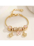 Women's Adjustable Everyday Bracelet With Gold Rhinestone Bow, Heart & Lollipop Beaded Decor