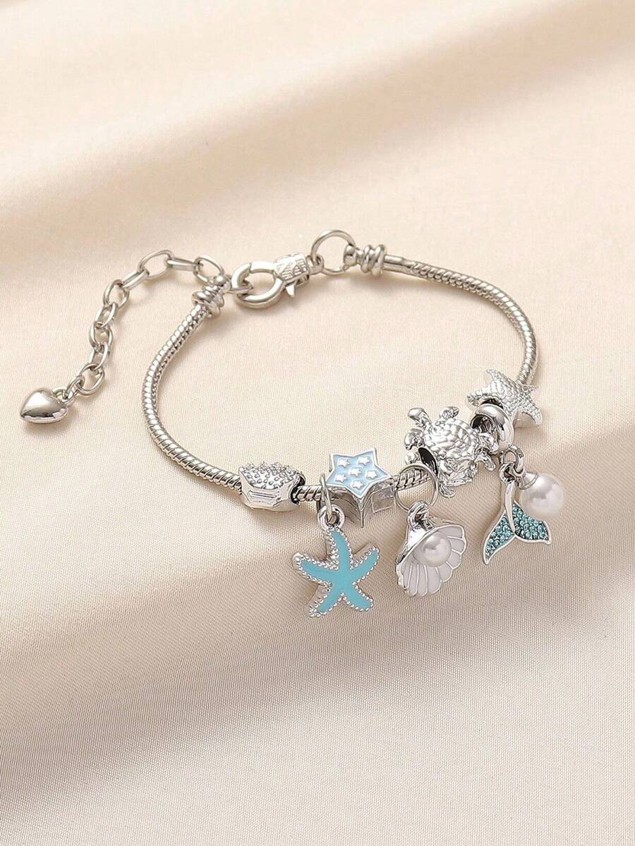 Women's Adjustable Everyday Bracelet With Gold Rhinestone Bow, Heart & Lollipop Beaded Decor