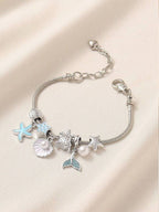 Women's Adjustable Everyday Bracelet With Gold Rhinestone Bow, Heart & Lollipop Beaded Decor