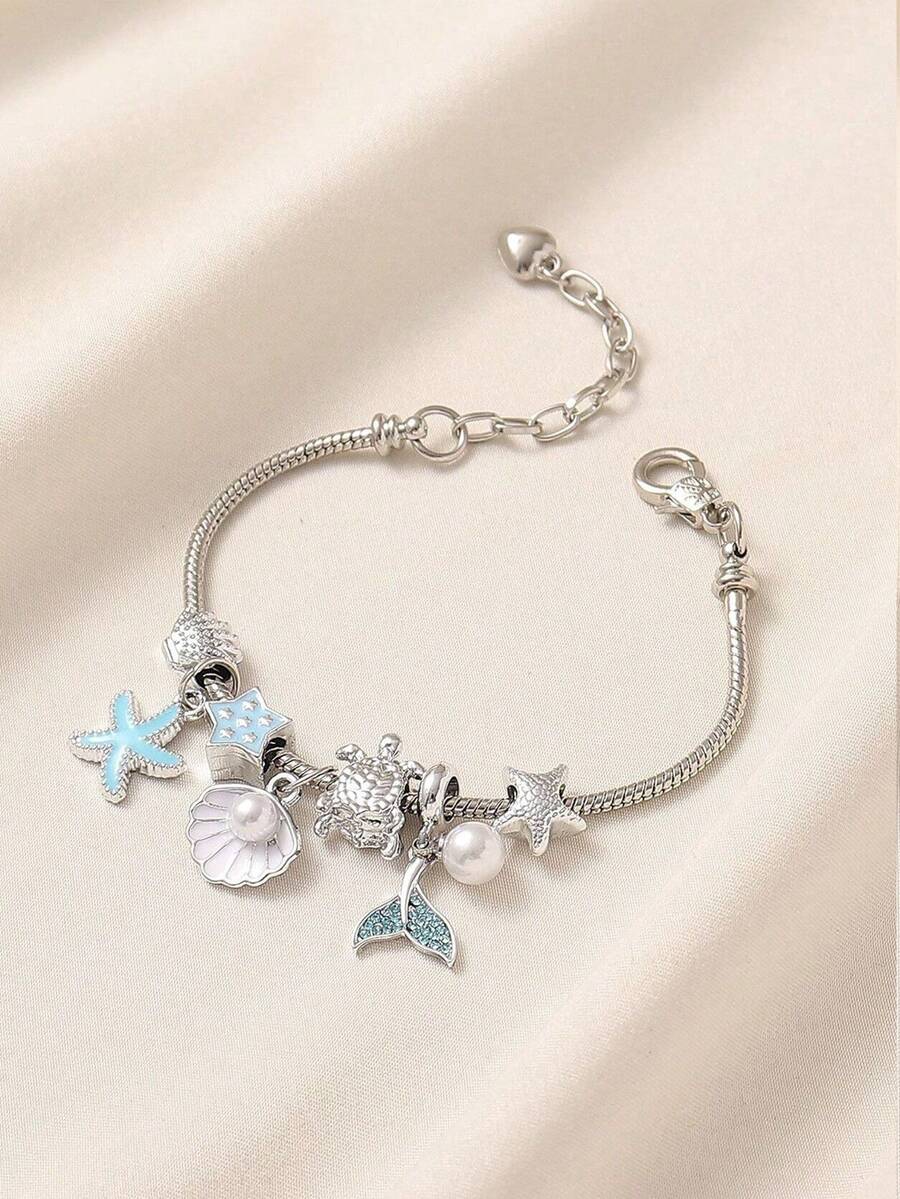 Women's Adjustable Everyday Bracelet With Gold Rhinestone Bow, Heart & Lollipop Beaded Decor