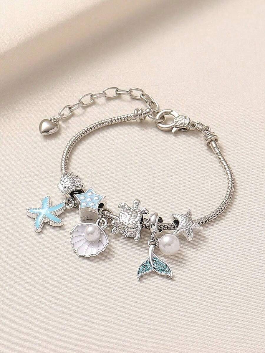 Women's Adjustable Everyday Bracelet With Gold Rhinestone Bow, Heart & Lollipop Beaded Decor