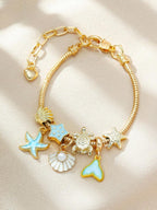 Women's Adjustable Everyday Bracelet With Gold Rhinestone Bow, Heart & Lollipop Beaded Decor