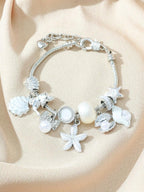 Women's Adjustable Everyday Bracelet With Gold Rhinestone Bow, Heart & Lollipop Beaded Decor